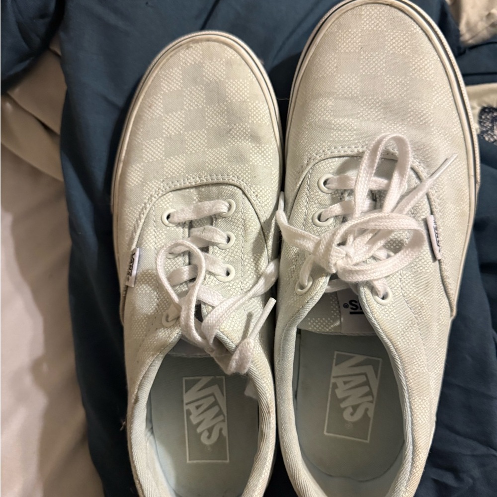 Vans Women’s Light Blue and White Sneakers